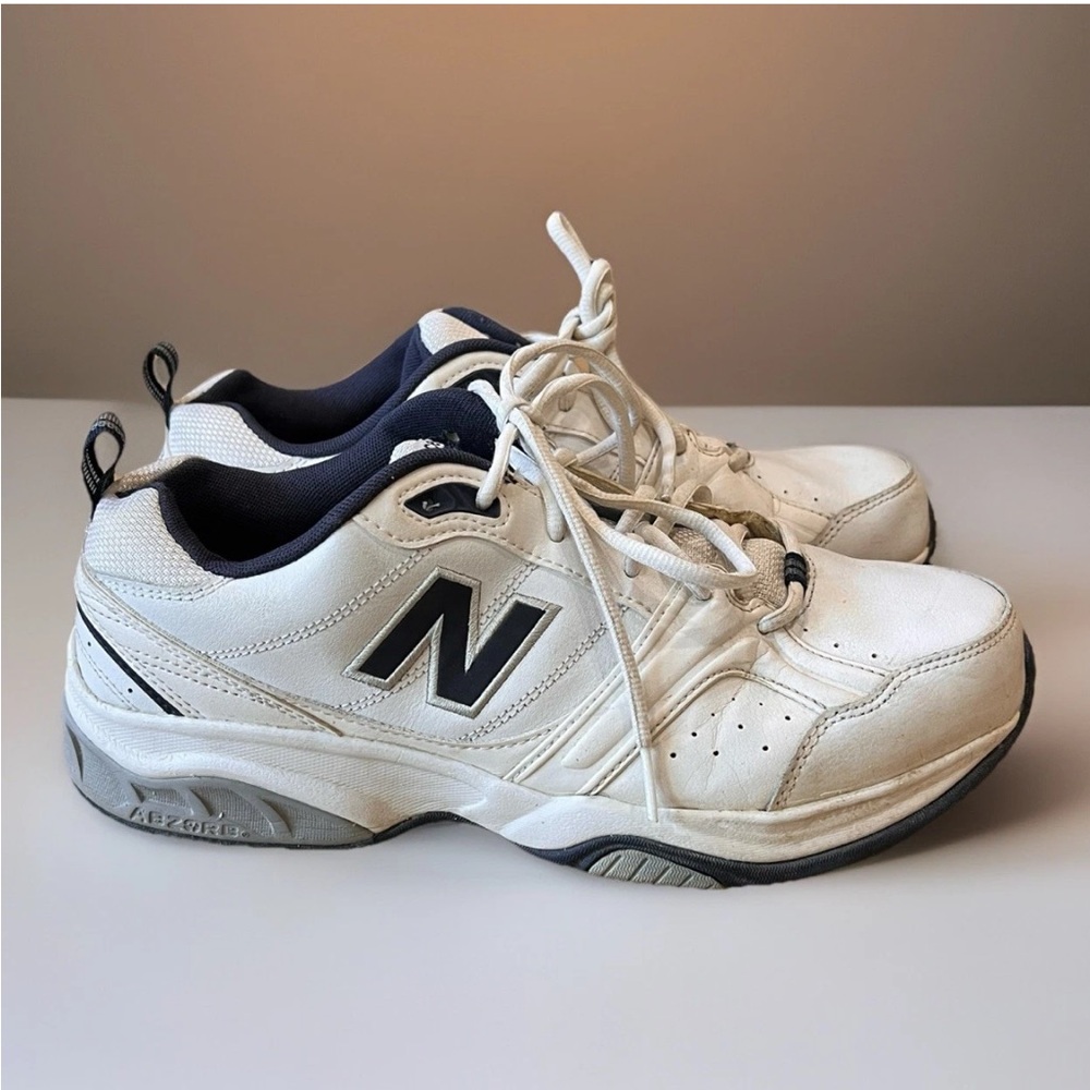 New Balance 623 White and Dark Navy Blue Lace-Up Athletic Sneakers - Picture 7 of 11